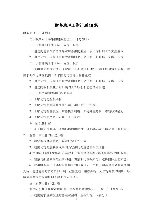 财务助理工作计划15篇