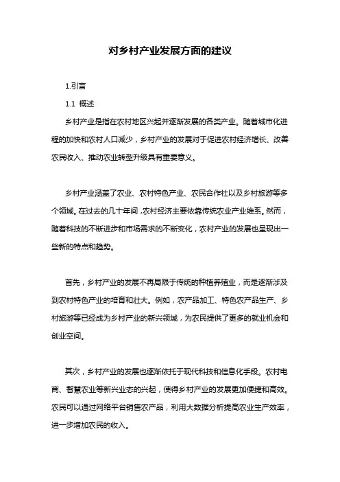 对乡村产业发展方面的建议