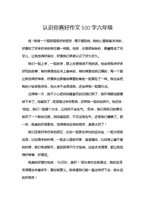 认识你真好作文500字六年级