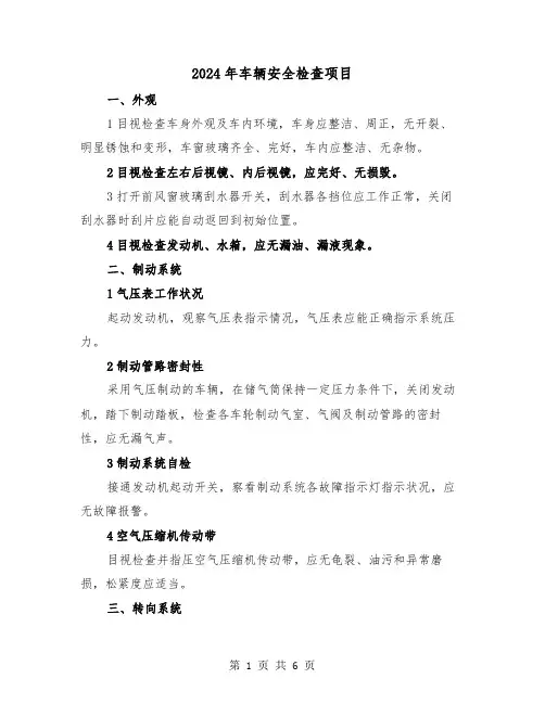 2024年车辆安全检查项目(2篇)