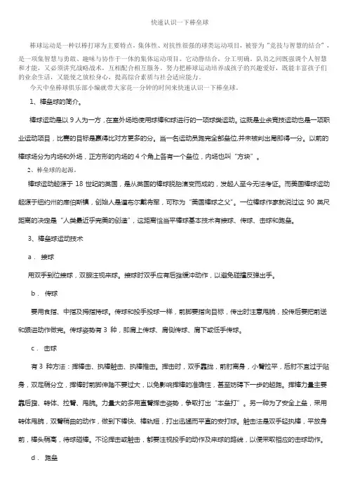 棒垒球简介与起源