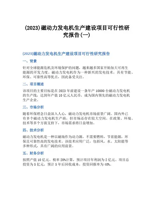 (2023)磁动力发电机生产建设项目可行性研究报告(一)