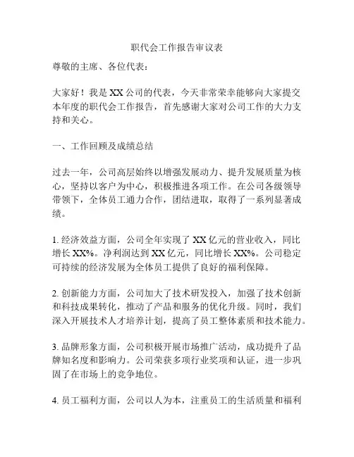 职代会工作报告审议表