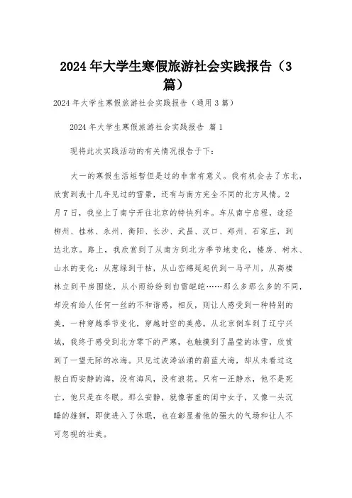2024年大学生寒假旅游社会实践报告(3篇)