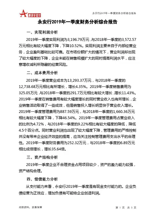 永安行2019年一季度财务分析结论报告