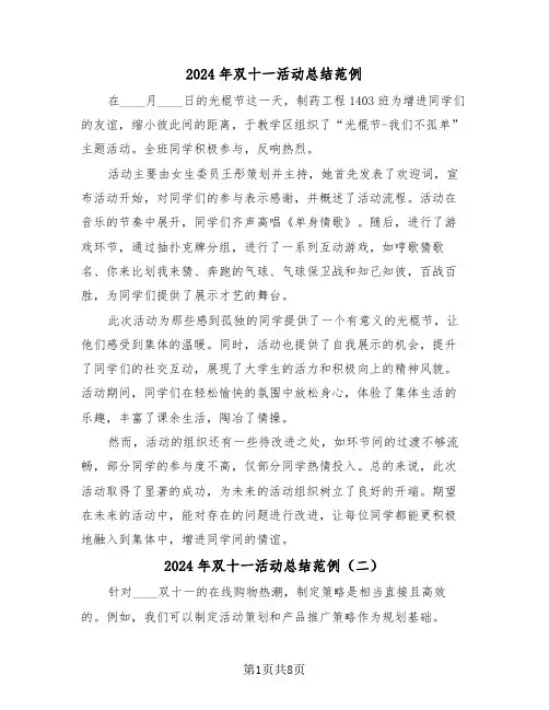 2024年双十一活动总结范例（五篇）