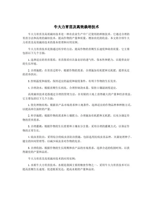 牛大力育苗及高效栽培技术