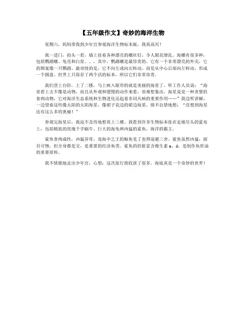 【五年级作文】奇妙的海洋生物