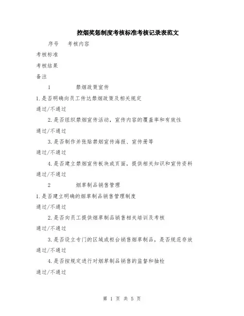 控烟奖惩制度考核标准考核记录表范文（二篇）