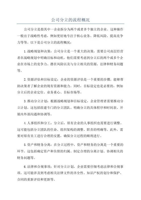 公司分立的流程概况