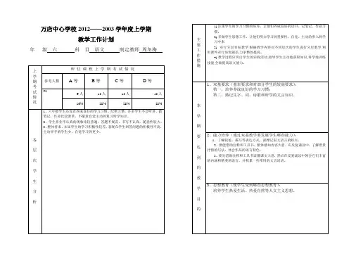 万店中心学校2012——2013学年度上学期教学工作计划周冬梅(表)