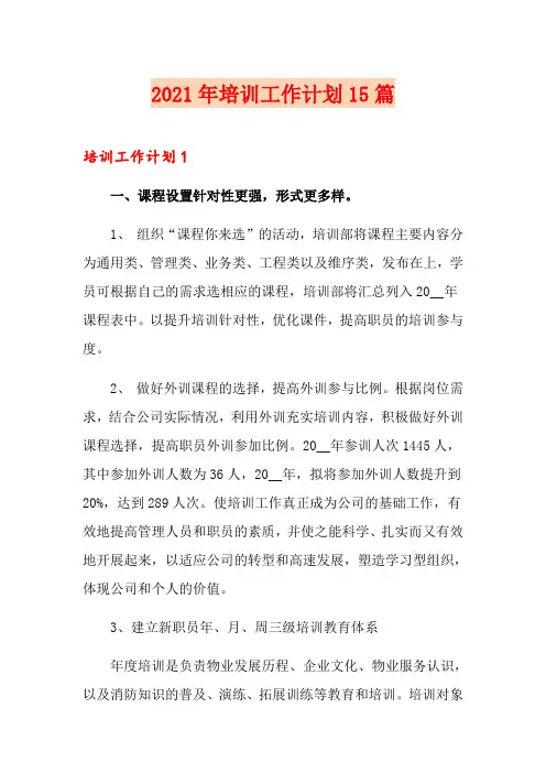 2021年培训工作计划15篇