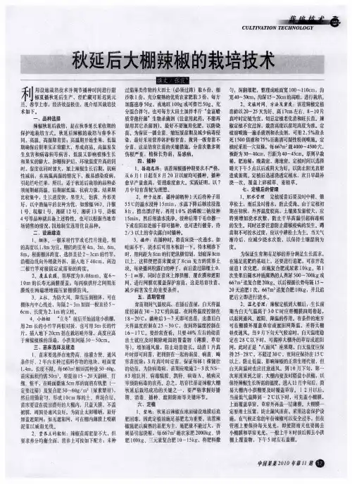 秋延后大棚辣椒的栽培技术