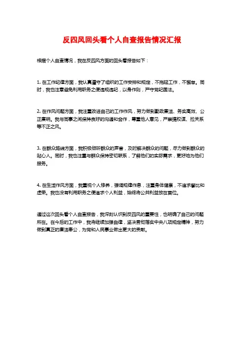 反四风回头看个人自查报告情况汇报