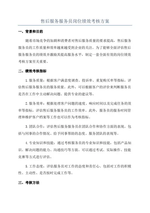 售后服务服务员岗位绩效考核方案