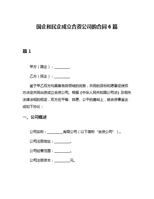 国企和民企成立合资公司的合同6篇