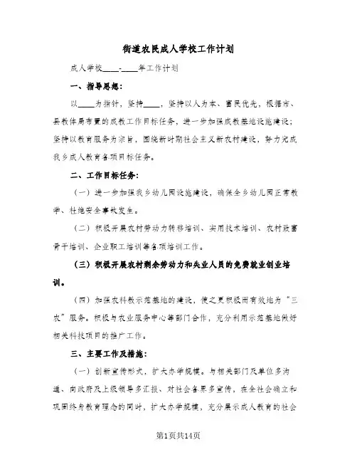 街道农民成人学校工作计划(三篇)
