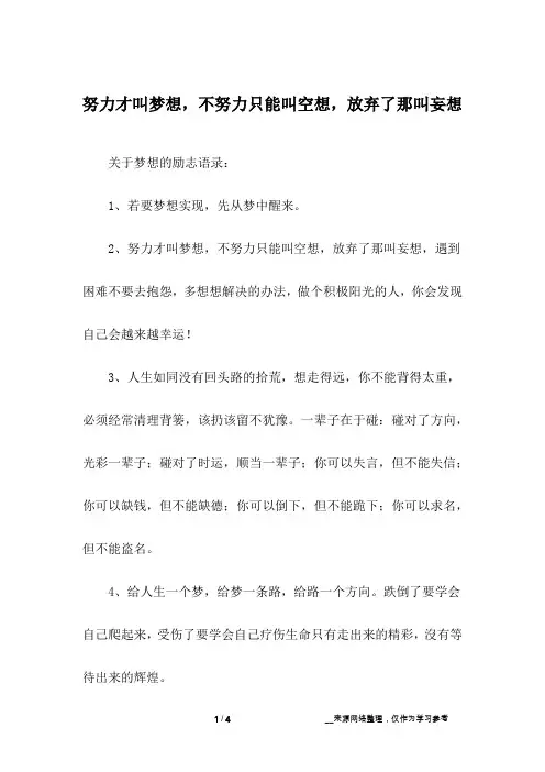 努力才叫梦想,不努力只能叫空想,放弃了那叫妄想