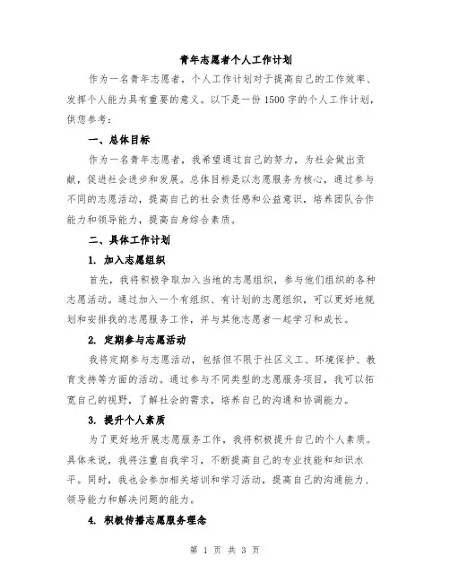 青年志愿者个人工作计划