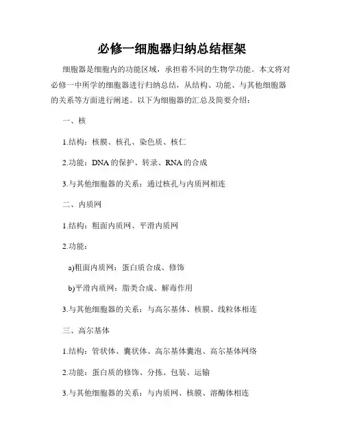 必修一细胞器归纳总结框架