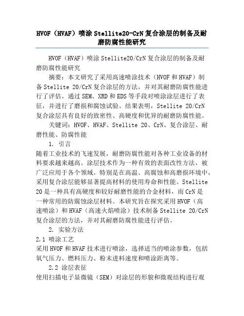 HVOF(HVAF)喷涂Stellite20-CrN复合涂层的制备及耐磨防腐性能研究