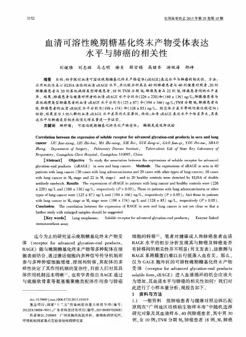 血清可溶性晚期糖基化终末产物受体表达水平与肺癌的相关性