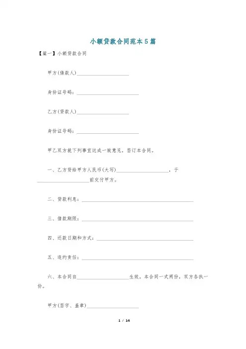 小额贷款合同范本5篇