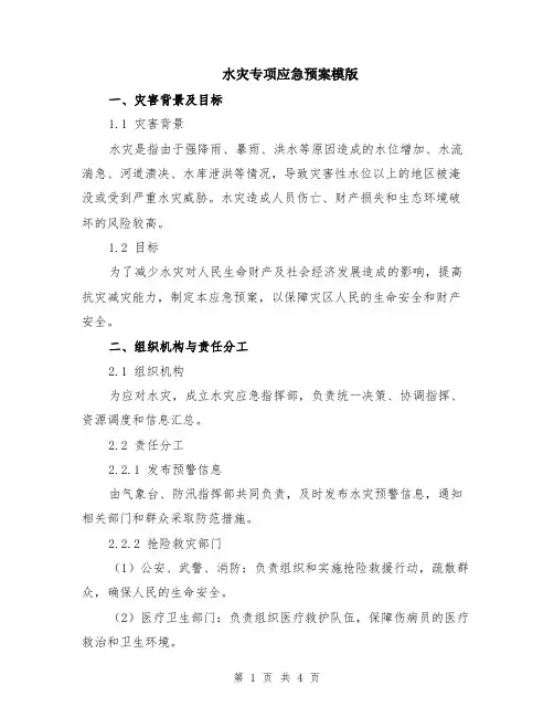 水灾专项应急预案模版