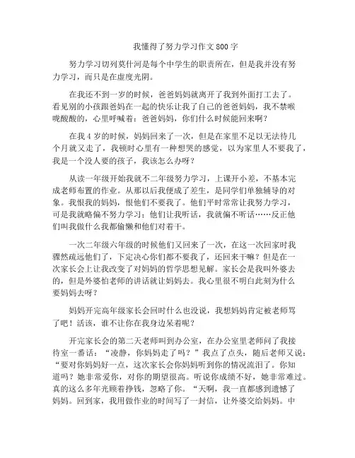 中小学优选作文我懂得了努力学习作文800字