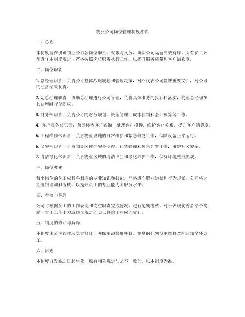物业公司岗位管理制度格式