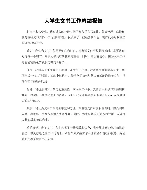 大学生文书工作总结报告