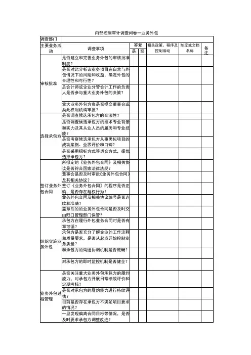 内部控制审计调查问卷—业务外包