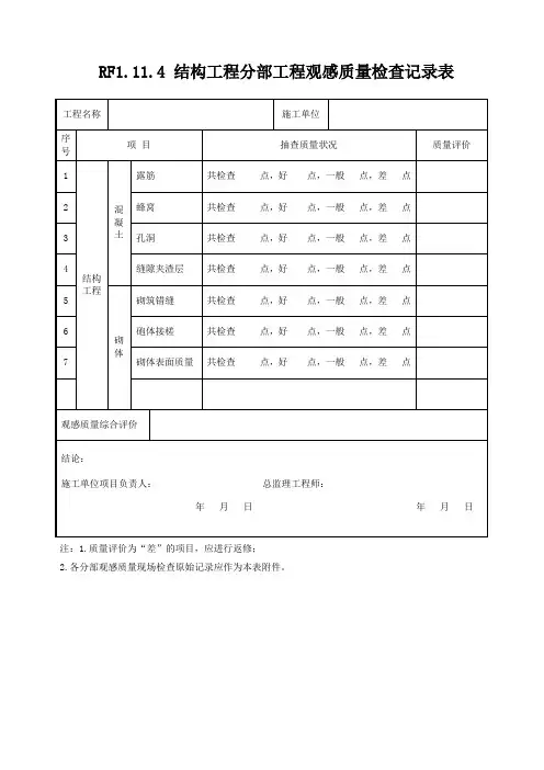 RF1.11.4 结构工程分部工程观感质量检查记录表