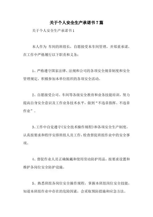 关于个人安全生产承诺书7篇