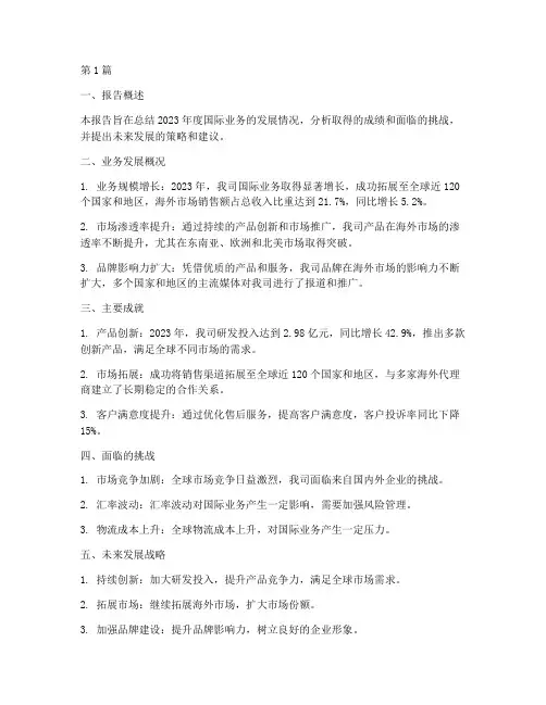 国际业务年度总结报告(3篇)