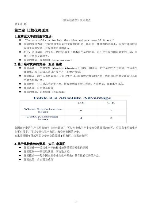 国际经济学复习要点