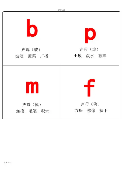 汉语拼音字母表卡片红色字-读音(A4直接打印)