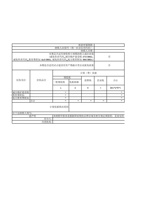 一般纳税人增值税及附加税申报表带公式
