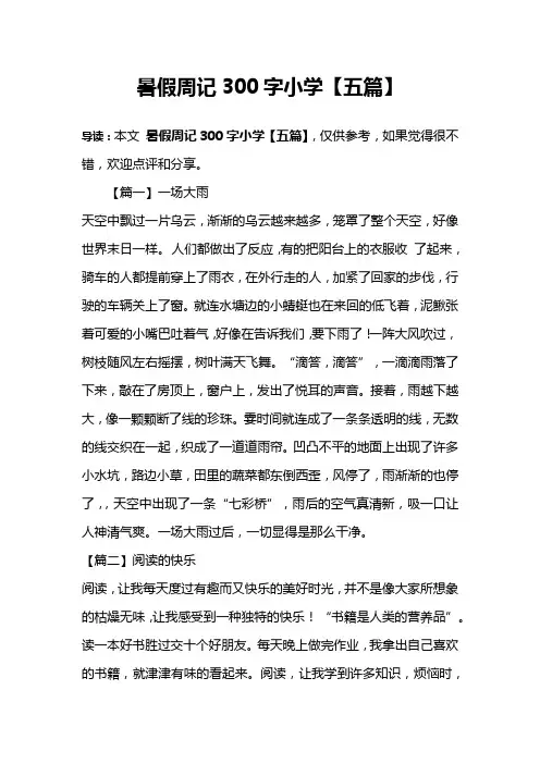 暑假周记300字小学【五篇】