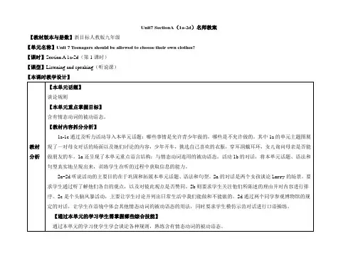 九年级英语人教版全册 Unit7_SectionA(1a-2d)名师教案