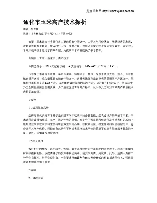 通化市玉米高产技术探析