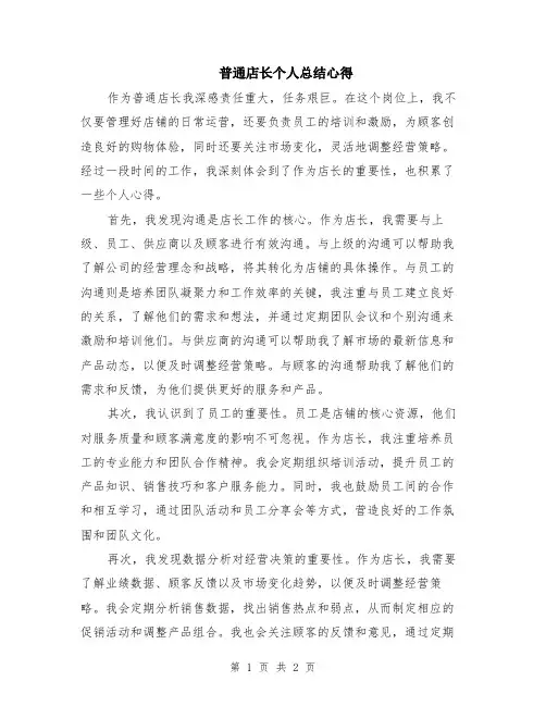 普通店长个人总结心得