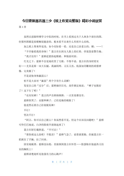 今日更新聂言聂三少《枕上欢宠完整版》精彩小说欣赏
