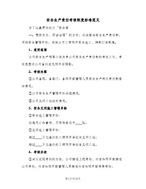 安全生产责任考核制度标准范文(五篇)