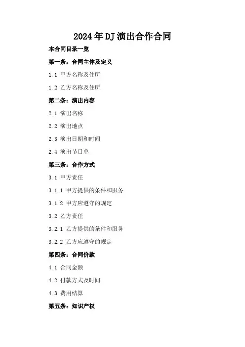 2024年DJ演出合作合同