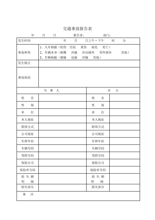 行政管理表格交通事故报告表