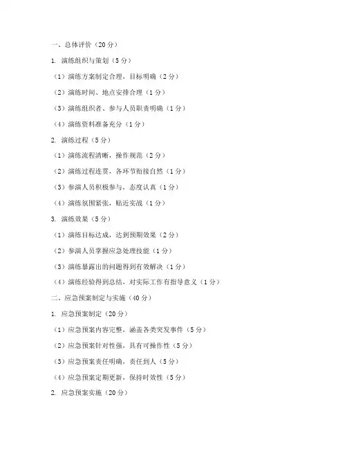 护理应急预案演练评分标准
