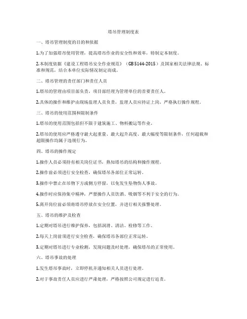 塔吊管理制度表