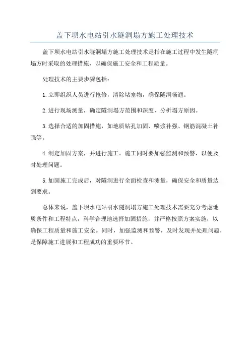 盖下坝水电站引水隧洞塌方施工处理技术