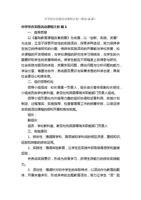 中学综合实践活动课程计划（精选16篇）